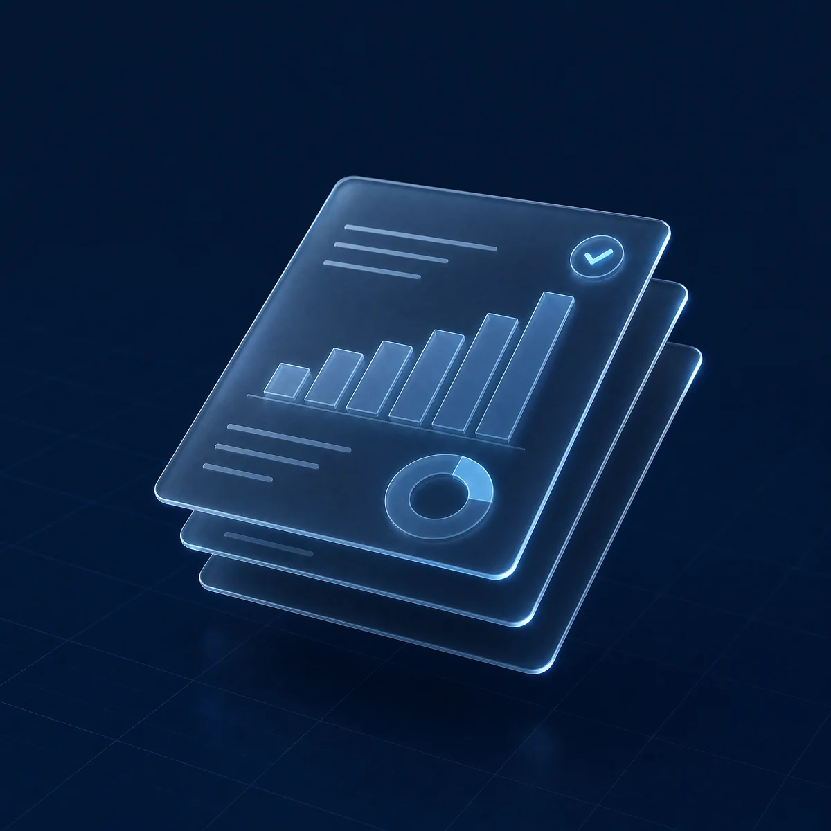 Layered glass report pages and charts